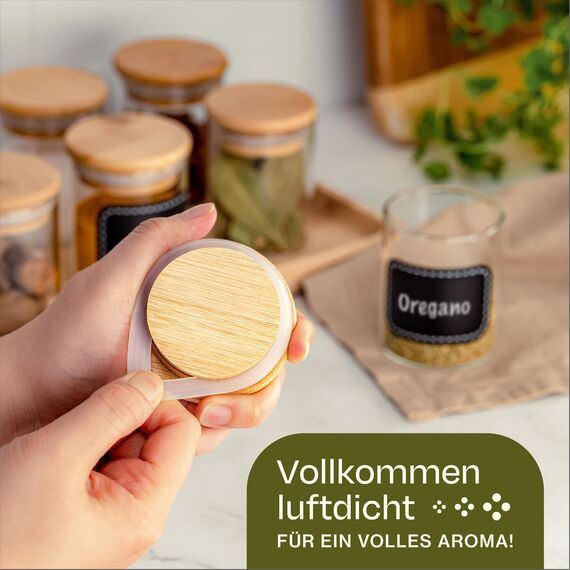 Praknu Gewürzgläser 120ml - 10er Set Gewürzdosen Organizer mit Gewürzetiketten - Luftdicht - Spülmaschinenfest -Küchenorganisation - für Gewürze, Kräuter & Tee