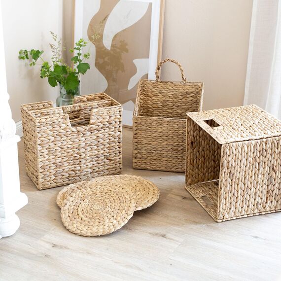 HMF Aufbewahrungskorb, Korb geflochten aus Wasserhyazinthe Seegras | 2er Set | passend für Kallax | 32 x 34,5 x 32 cm