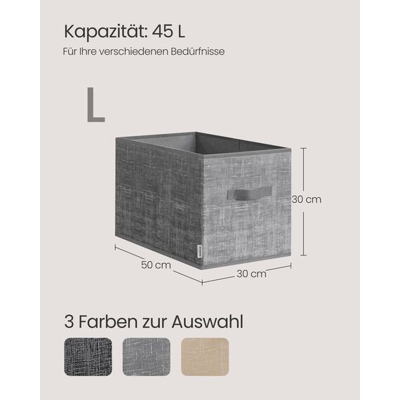 SONGMICS Aufbewahrungsbox 3er Set, zusammenklappbar, Stoffboxen aufbewahren, 50 x 30 x 30 cm, für Kleiderschrank, 2 Griffe, Etikette, für Schlafzimmer Wohnzimmer, schilfgrau ROB450G01