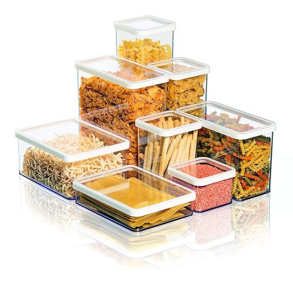 Rotho Loft 5er-Set Vorratsdosen mit Deckel verschiedene Größen, lebensmittelechter Kunststoff (PP) BPA-frei, 2 x 2.1l, 1 x 1.0l, 2 x 0.5l (30.0 x 21.0 x 15.0 cm) (transparent/weiss)