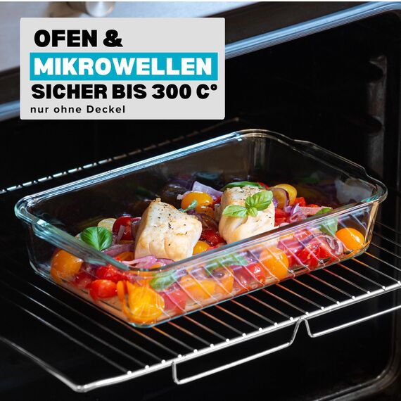 Igluu Meal Prep Lasagne-Auflaufform mit BPA-freiem Schnappverschluss-Deckel 2,2 Liter (2-teilig) – rechteckige, robustes Borosilikatglasform – ofen-, mikrowellen-, gefrier- & spülmaschinengeeignet