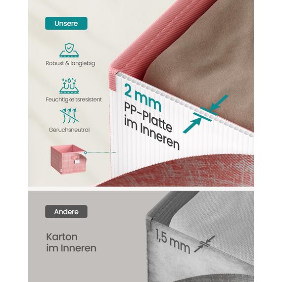 SONGMICS Aufbewahrungsbox 3er Set, zusammenklappbar, Stoffboxen aufbewahren, 40 x 30 x 24 cm, für Kleiderschrank, 2 Griffe, Etikette, für Schlafzimmer Wohnzimmer, pastellrosa ROB440R01