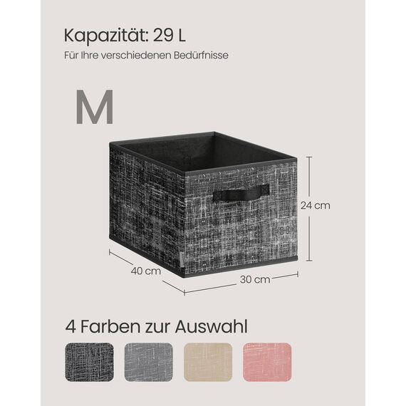 SONGMICS Aufbewahrungsbox 3er Set, zusammenklappbar, Stoffboxen aufbewahren, 40 x 30 x 24 cm, für Kleiderschrank, 2 Griffe, Etikette, für Schlafzimmer Wohnzimmer, tintenschwarz ROB440B01