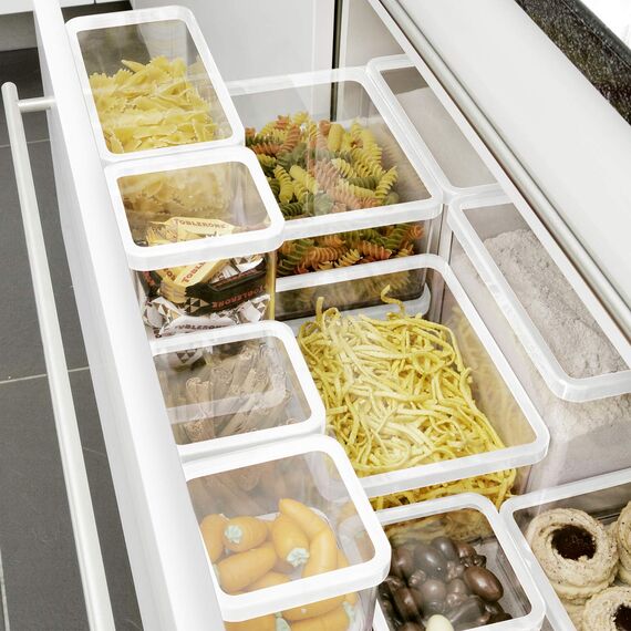 Rotho Loft rechteckige Vorratsdose 2.25l mit Deckel und Dichtung, Kunststoff (SAN) BPA-frei, transparent/weiss, 2.25l (20.0 x 15.0 x 9.6 cm)