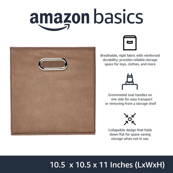 Amazon Basics Aufbewahrungswürfel aus Stoff, faltbar, mit ovalen Ösen, 6er-Pack, Taupe