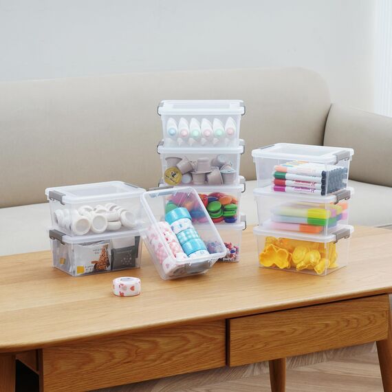 Citylife 10er-Set 1.25L Aufbewahrungsbox mit Deckel Klein, Stapelbar Transparente Griff Clips Kleinteile Kiste Elastisch, Robust Plastik Boxen für Bastelsachen gekauft, 17.7 x 13 x 8.2cm