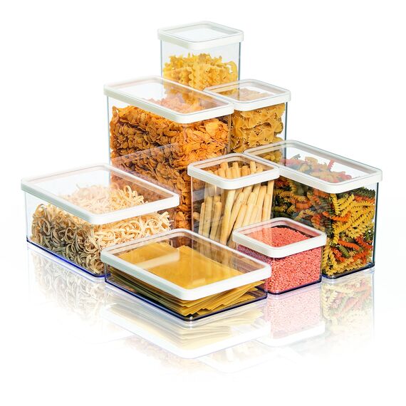 Rotho Loft quadratische Vorratsdose 1.5l mit Deckel und Dichtung, lebensmittelechter Kunststoff, Weiss / Transparent