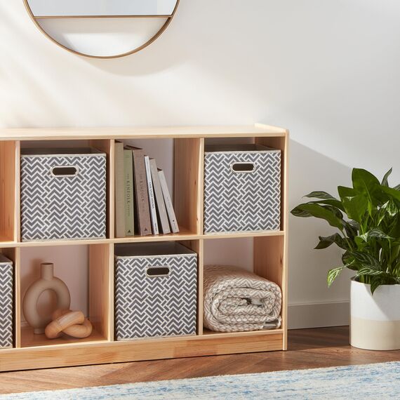 Amazon Basics Aufbewahrungswürfel aus Stoff, faltbar, mit ovalen Ösen, 6er-Pack, Zackenmuster in Grau