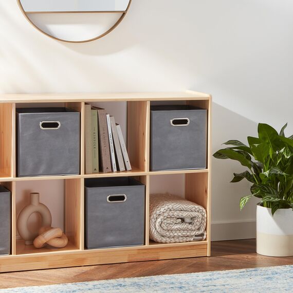 Amazon Basics Aufbewahrungswürfel aus Stoff, faltbar, mit ovalen Ösen, 6er-Pack, Hellgrau