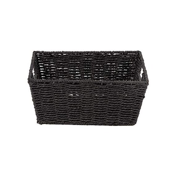 Compactor - Rechteckiger Aufbewahrungskorb aus geflochtenem Papier Schwarz - Dekokorb für Schlafzimmer, Bad oder Büro - Moderner Stil im Rattan-Look für praktische und stilvolle Organisation