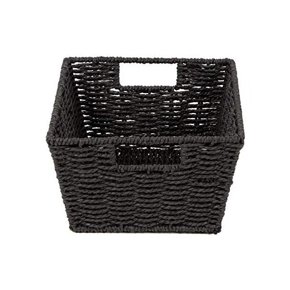 Compactor - Rechteckiger Aufbewahrungskorb aus geflochtenem Papier Schwarz - Dekokorb für Schlafzimmer, Bad oder Büro - Moderner Stil im Rattan-Look für praktische und stilvolle Organisation