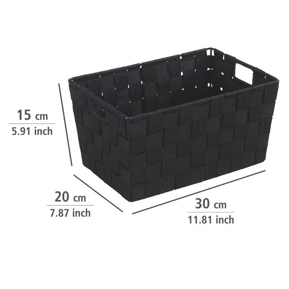 WENKO Badkorb Mod. Adria, Kleiner Aufbewahrungskorb ideal für Haushalt, Küche und Bad, hochwertiges Kunststoffgeflecht mit Metallstangen für extra Stabilität, 30 x 15 x 20 cm, Schwarz