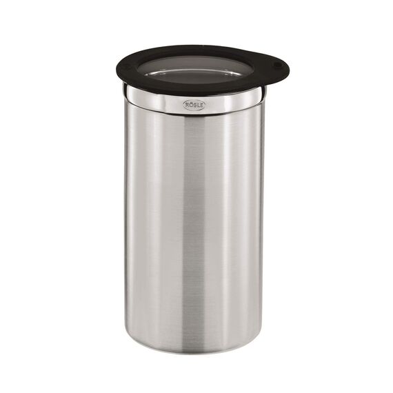 RÖSLE Kaffeedose mit Frischhaltedeckel, Edelstahl 18/10, 10 cm & Kaffeemaß, Hochwertiger Kaffeelöffel zum einfachen Dosieren von Kaffeepulver, Edelstahl 18/10, 17 x 3.7 x 2.7 cm, Silber