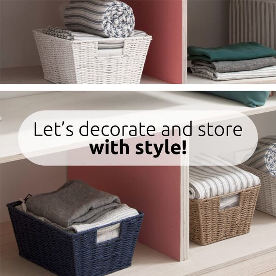 Compactor - Rechteckiger Aufbewahrungskorb aus geflochtenem Papier in Dunkelblau - Deko-Korb für Schlafzimmer oder Bad - Ideal zur Organisation von Wäsche, Spielzeug, Accessoires