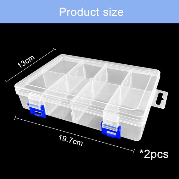 Gentpovth Universelle Sortierboxen, 2 Stück 8 Gitter Praktische Aufbewahrungsbox mit Deckel, Kleinteile Organizer, mit Verstellbaren Fächern, für Perlen, Plastic Saatgut, Schrauben und Schmuck
