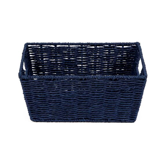 Compactor - Rechteckiger Aufbewahrungskorb aus geflochtenem Papier in Dunkelblau - Deko-Korb für Schlafzimmer oder Bad - Ideal zur Organisation von Wäsche, Spielzeug, Accessoires