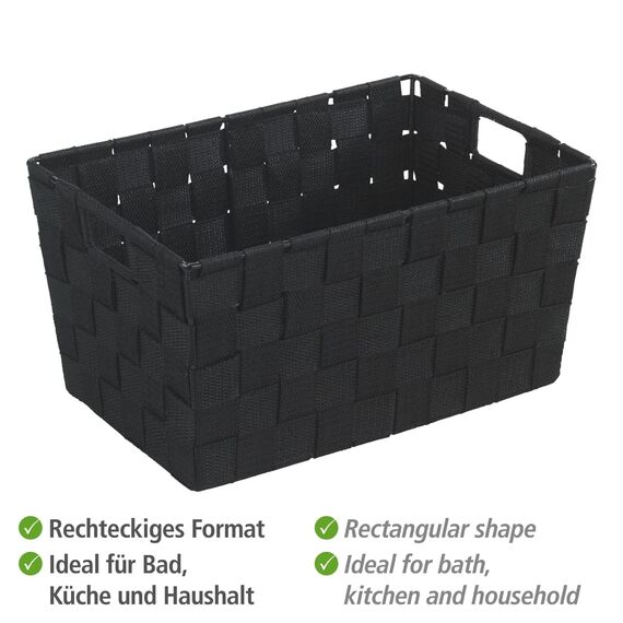 WENKO Badkorb Mod. Adria, Kleiner Aufbewahrungskorb ideal für Haushalt, Küche und Bad, hochwertiges Kunststoffgeflecht mit Metallstangen für extra Stabilität, 30 x 15 x 20 cm, Schwarz