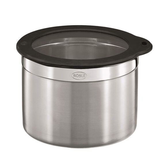RÖSLE Dose mit Frischhaltedeckel, Hochwertige Dose zum Aufbewahren von Lebensmitteln, hygienisch und geschmacksneutral, Edelstahl 18/10, spülmaschinengeeignet, 16 cm, Silber