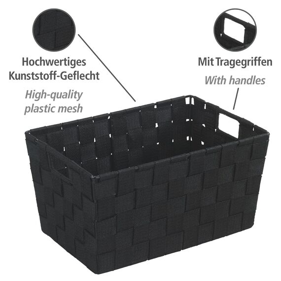 WENKO Badkorb Mod. Adria, Kleiner Aufbewahrungskorb ideal für Haushalt, Küche und Bad, hochwertiges Kunststoffgeflecht mit Metallstangen für extra Stabilität, 30 x 15 x 20 cm, Schwarz