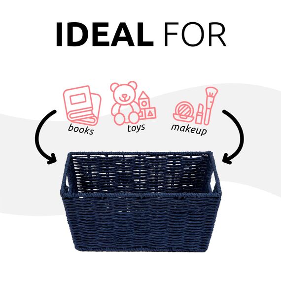 Compactor - Rechteckiger Aufbewahrungskorb aus geflochtenem Papier in Dunkelblau - Deko-Korb für Schlafzimmer oder Bad - Ideal zur Organisation von Wäsche, Spielzeug, Accessoires