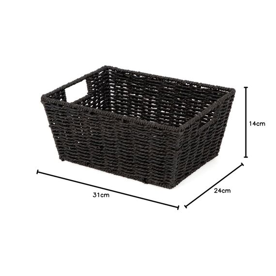 Compactor - Rechteckiger Aufbewahrungskorb aus geflochtenem Papier Schwarz - Dekokorb für Schlafzimmer, Bad oder Büro - Moderner Stil im Rattan-Look für praktische und stilvolle Organisation