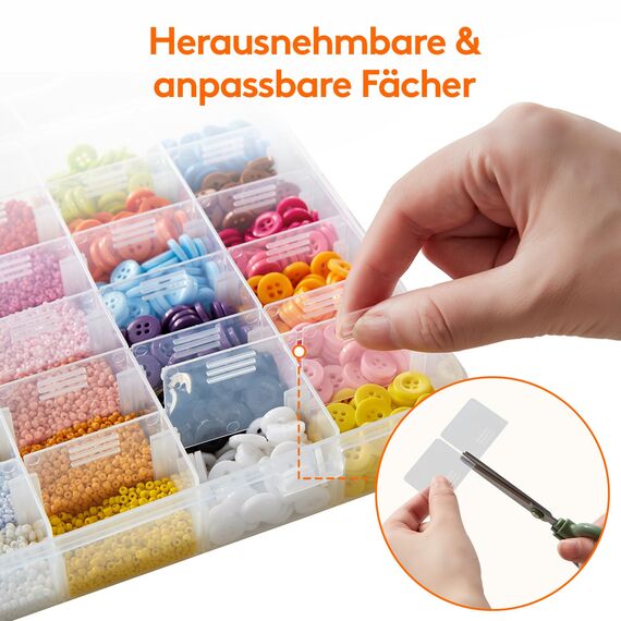 Lifewit Sortierboxen für kleinteile,36 Fächer Durchsichtige Aufbewahrungsboxen Kunststoff mit verstellbaren Trennwänden für Perlen,Kunsthandwerk,Schmuck mit 5 Bogen Etikettenaufklebern,26cm(L)3er Pack