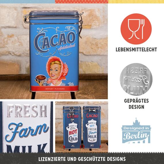 Nostalgic-Art Retro Kaffeedose, 1,3 l, Cacao Addicted – Geschenk-Idee für Nostalgie-Fans, Blech-Dose mit Aromadeckel, Vintage Design