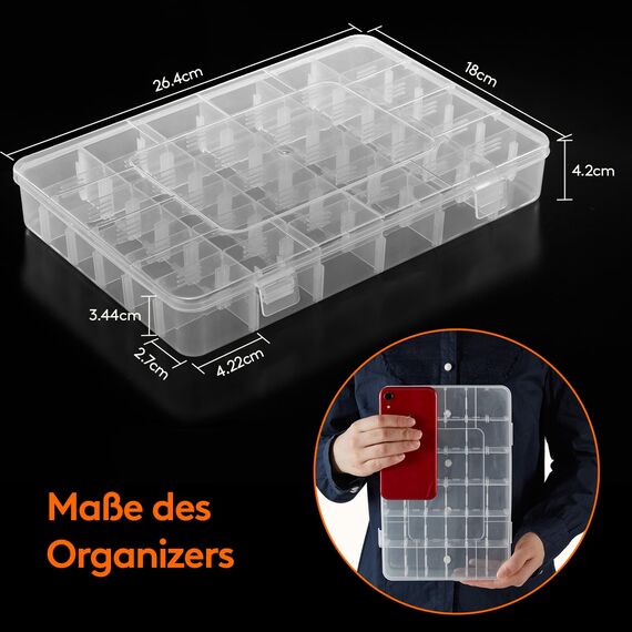 Lifewit Sortierboxen für kleinteile,36 Fächer Durchsichtige Aufbewahrungsboxen Kunststoff mit verstellbaren Trennwänden für Perlen,Kunsthandwerk,Schmuck mit 5 Bogen Etikettenaufklebern,26cm(L)3er Pack