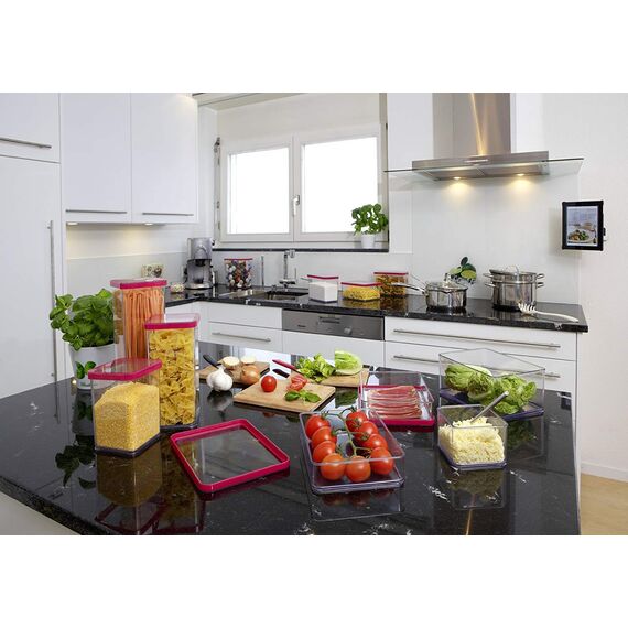 Rotho Loft 5er-Set Vorratsdosen mit Deckel verschiedene Größen, lebensmittelechter Kunststoff (PP) BPA-frei, 2 x 2.1l, 1 x 1.0l, 2 x 0.5l (30.0 x 21.0 x 15.0 cm) (transparent/rot)