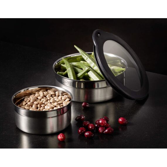 RÖSLE Dose mit Frischhaltedeckel, Hochwertige Dose zum Aufbewahren von Lebensmitteln, hygienisch und geschmacksneutral, Edelstahl 18/10, spülmaschinengeeignet, 12 cm