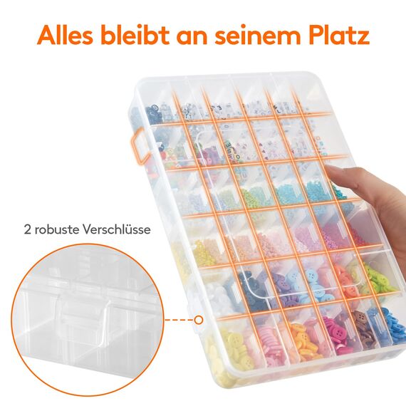 Lifewit Sortierboxen für kleinteile,36 Fächer Durchsichtige Aufbewahrungsboxen Kunststoff mit verstellbaren Trennwänden für Perlen,Kunsthandwerk,Schmuck mit 5 Bogen Etikettenaufklebern,26cm(L)3er Pack