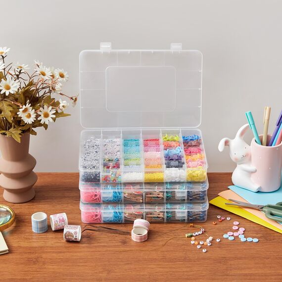 Lifewit Sortierboxen für kleinteile,36 Fächer Durchsichtige Aufbewahrungsboxen Kunststoff mit verstellbaren Trennwänden für Perlen,Kunsthandwerk,Schmuck mit 5 Bogen Etikettenaufklebern,26cm(L)4er Pack