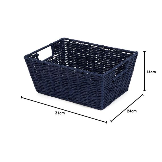 Compactor - Rechteckiger Aufbewahrungskorb aus geflochtenem Papier in Dunkelblau - Deko-Korb für Schlafzimmer oder Bad - Ideal zur Organisation von Wäsche, Spielzeug, Accessoires