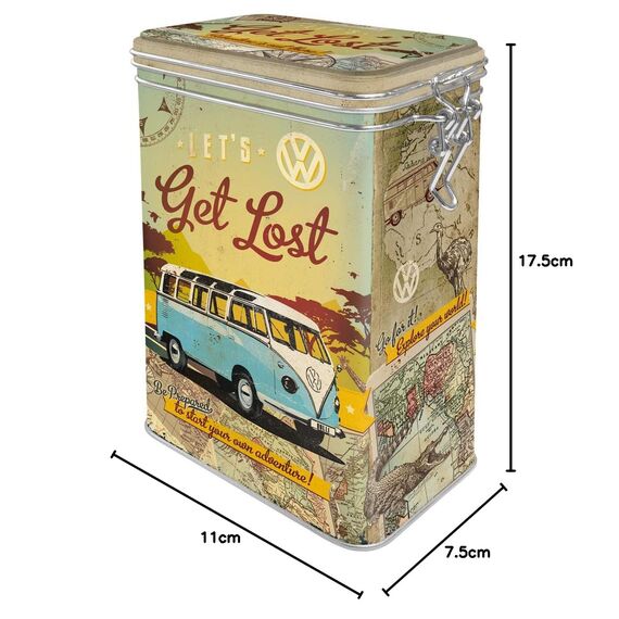 Nostalgic-Art Retro Kaffeedose, 1,3 l, VW Bulli – Let's Get Lost – Volkswagen Bus Geschenk-Idee, Blech-Dose mit Aromadeckel, Vintage Design