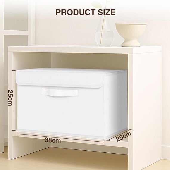 DIMJ Aufbewahrungsboxen mit Deckel, Faltbare Aufbewahrungskiste mit Griff, Aufbewahrungskorb Stoff, Ordnungsboxen Kleiderschrank Organizer, Faltbox für Kleidung, 4 Stück, Hellweiß