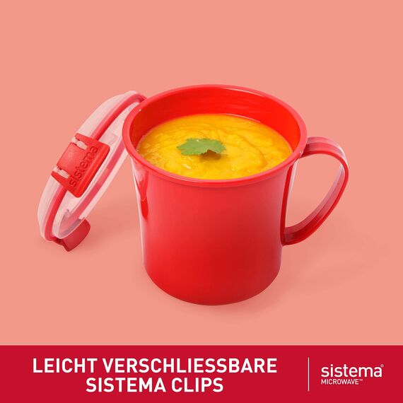 Sistema Microwave Suppentasse, mittelgroß | mikrowellenfeste Frischhaltedose | 656 ml | BPA-frei | rot | 3 Stück