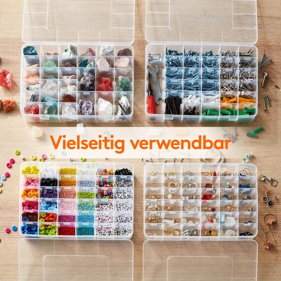 Lifewit Sortierboxen für kleinteile,36 Fächer Durchsichtige Aufbewahrungsboxen Kunststoff mit verstellbaren Trennwänden für Perlen,Kunsthandwerk,Schmuck mit 5 Bogen Etikettenaufklebern,26cm(L)4er Pack