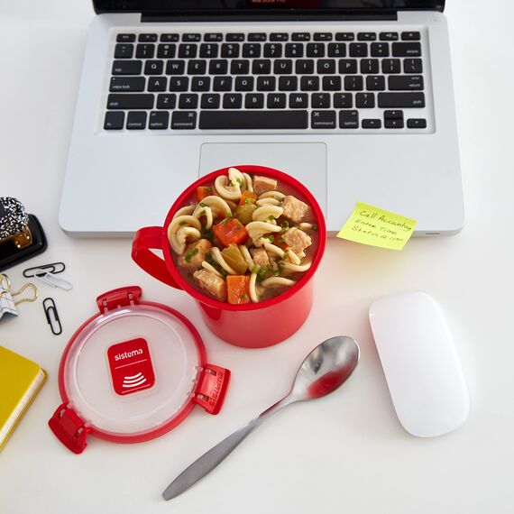 Sistema Microwave mittelgroße Mikrowellen-Suppentasse | 656 ml mikrowellenfester Lebensmittelbehälter mit Dampfventil| BPA-frei | rot