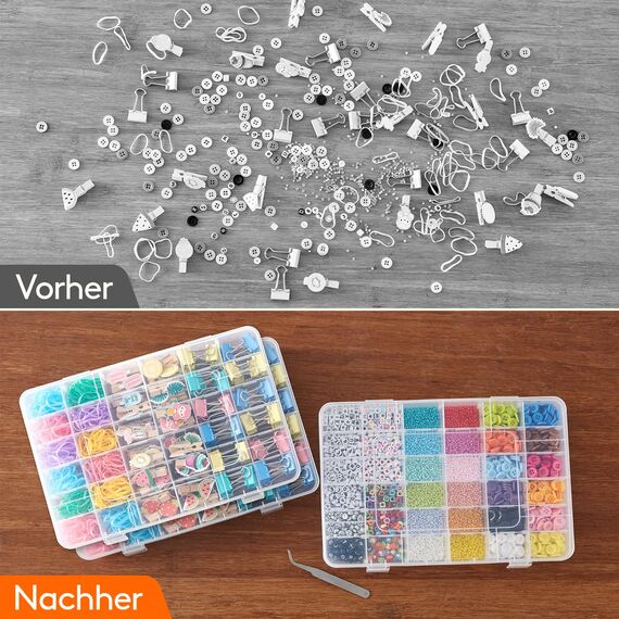 Lifewit Sortierboxen für kleinteile,36 Fächer Durchsichtige Aufbewahrungsboxen Kunststoff mit verstellbaren Trennwänden für Perlen,Kunsthandwerk,Schmuck mit 5 Bogen Etikettenaufklebern,26cm(L)3er Pack