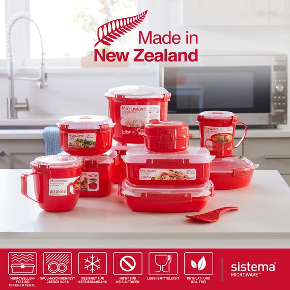 Sistema Microwave Suppentasse, mittelgroß | mikrowellenfeste Frischhaltedose | 656 ml | BPA-frei | rot | 3 Stück