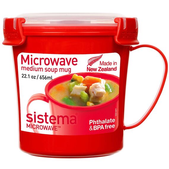 Sistema Microwave mittelgroße Mikrowellen-Suppentasse | 656 ml mikrowellenfester Lebensmittelbehälter mit Dampfventil| BPA-frei | rot