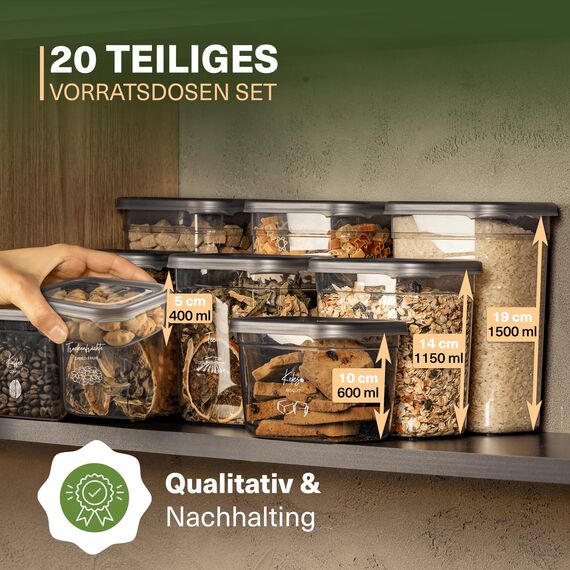 Viwares luftdichte Vorratsdosen mit Deckel | 20er Vorratsbehälter Set | BPA-FREI | Zur Müsli Mehl und Zucker Aufbewahrung | Praktische Aufbewahrungsbox Küche für alle Lebensmittel