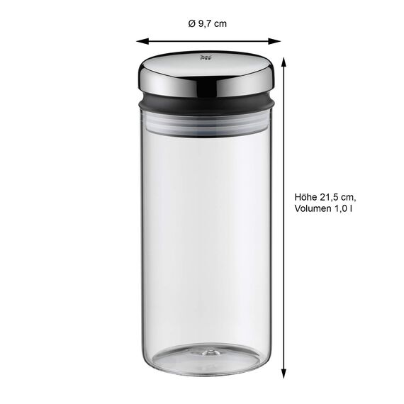 WMF Depot Vorratsdose Glas 1l, Höhe 21,5 cm, Kaffeebohnen Behälter, Kaffeedose, Vorratsglas mit Deckel, Müslidose, Frischhaltedose mit große Einfüllöffnung