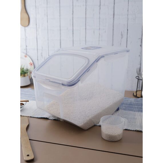 LocknLock PP Classic Küchen Caddy mit Klappdeckel | inkl. Dosierbecher | 12L | 35 x 23 x 27 cm | Vorratsbehälter Schüttdose | Halb luftdichte Aufbewahrungsbox für Lebensmittel