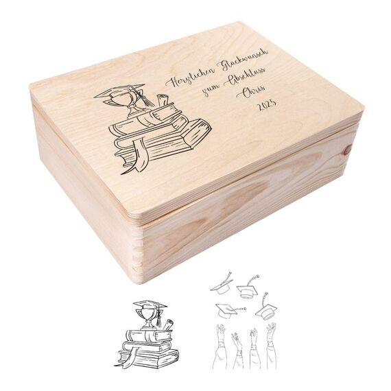 Creative Deco Personalisierte Geschenke Abitur Bachelor Geschenk Master Abschluss| Holzkiste mit Deckel 40 x 30 x 14 cm | Geschenkbox Graduation Gift