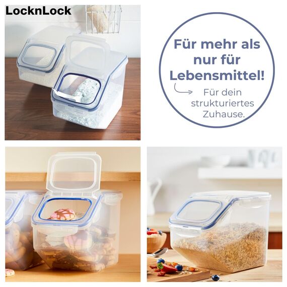 LocknLock PP Classic Küchen Caddy mit Klappdeckel | inkl. Dosierbecher | 12L | 35 x 23 x 27 cm | Vorratsbehälter Schüttdose | Halb luftdichte Aufbewahrungsbox für Lebensmittel
