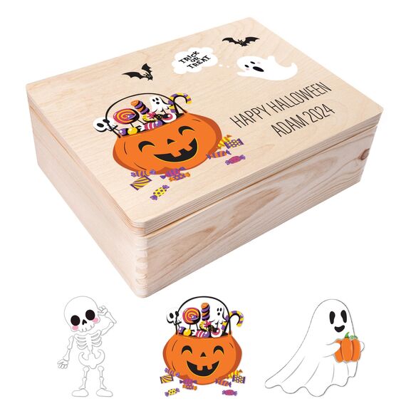 Creative Deco Halloween Deko Outdoor/innen für Süßigkeiten | Personalisierte Holzkiste | Geschenkbox Box für Süßes oder Saures | Individuelles Geschenk | Garten Accessoires Dekoration Schale