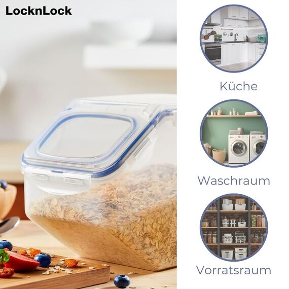 LocknLock PP Classic Küchen Caddy mit Klappdeckel | inkl. Dosierbecher | 12L | 35 x 23 x 27 cm | Vorratsbehälter Schüttdose | Halb luftdichte Aufbewahrungsbox für Lebensmittel