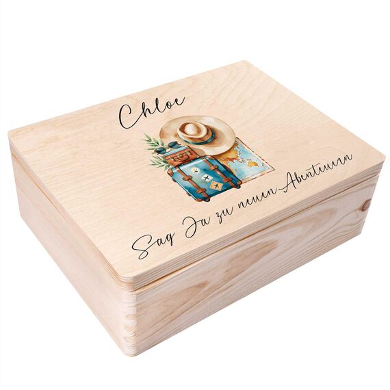 Creative Deco Personalisierte Erinnerungsbox Reise Andenken | Holzkiste mit Deckel 40 x 30 x 14 cm | Geschenkidee Geburtstag Ostern | Aufbewahrungsbox für Urlaubsfotos Souvenirs Memory Box