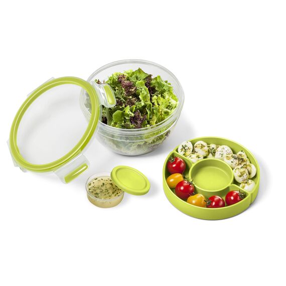Emsa 518097 Clip & Go Salatbox | 1,0 L | Mit Einsätzen für Toppings und Dressing | To Go | 100% dicht | Frische Dichtung (Packung mit 2)